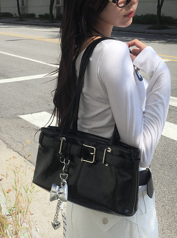 Hard Square Leather Belt Shoulder Bag